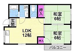 惣友ハイツ 2LDKの間取図画像