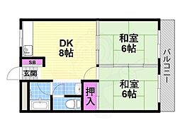 グリーンハイツ阪本 2DKの間取図画像