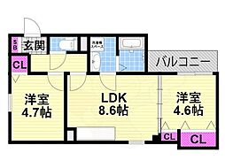 クリエオーレ津の辺町II 2LDKの間取図画像