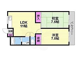 レジデンス宮本2 2DKの間取図画像