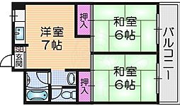 野崎コーポ 2DKの間取図画像