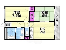 野村ハイツ 2DKの間取図画像