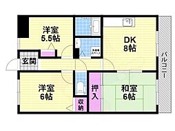 ベルヴェデール大東 3DKの間取図画像