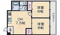 松栄畷ハイツ 2DKの間取図画像