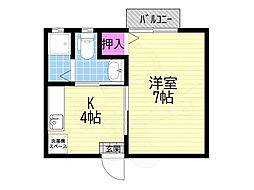 白芳荘20号館 1Kの間取図画像