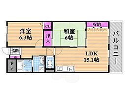 レオン住道 2LDKの間取図画像