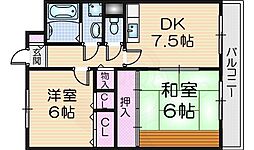 WESTヒルズ新鴻池 2DKの間取図画像