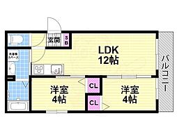 TIO四條畷 2LDKの間取図画像
