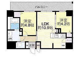 リヴェント福島野田 13階2LDKの間取り