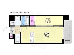 JR大阪環状線 野田駅 徒歩6分の賃貸マンション 7階1LDKの間取り