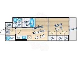 扇町公園プライマリーワン 8階1DKの間取り