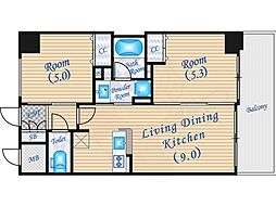 エステムプラザ梅田 2DKの間取図画像