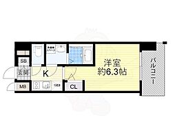 エスリードRESIDENCE大阪福島CITYWEST 1Kの間取図画像