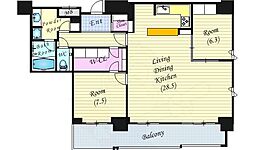 リバーサイドタワー中之島 2LDKの間取図画像