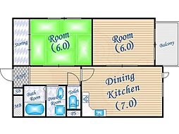 クレストワン 2DKの間取図画像
