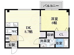 セブンオークス 1DKの間取図画像