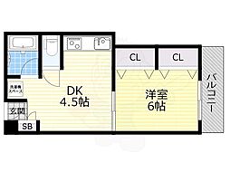 ローレルハイツ大淀2号棟 1DKの間取図画像