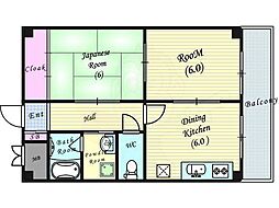 扇町亀甲マンション 2DKの間取図画像