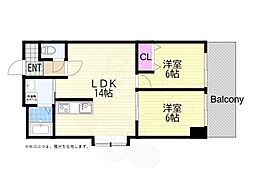 ロイヤルハイツ土佐堀 2LDKの間取図画像