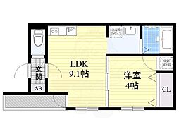 南海線 住ノ江駅 徒歩8分の賃貸アパート 1階1LDKの間取り
