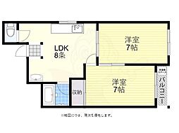 南海高野線 我孫子前駅 徒歩7分の賃貸マンション 5階2LDKの間取り