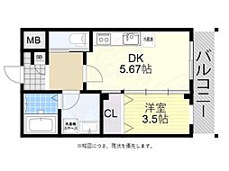 南海高野線 我孫子前駅 徒歩3分の賃貸マンション 3階1DKの間取り