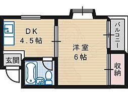 メモリアルタウンD棟 1DKの間取図画像