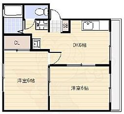 長吉ハイツ帝塚山 2DKの間取図画像