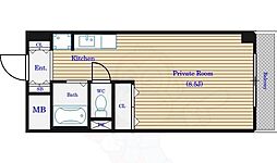 グランコートB棟 6階ワンルームの間取り