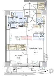 東急東横線 学芸大学駅 徒歩14分の賃貸マンション 4階2LDKの間取り