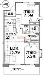 JR山手線 目黒駅 徒歩6分の賃貸マンション 4階2LDKの間取り