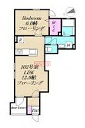 グレース戸越 102 1階1LDKの間取り