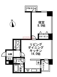 レジディアタワー麻布十番 19階1LDKの間取り