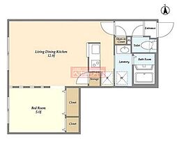 ブランシェ洗足 2階1LDKの間取り