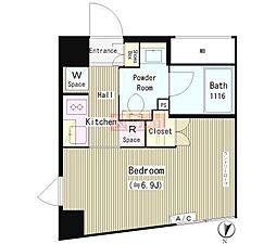 東急目黒線 不動前駅 徒歩8分の賃貸マンション 1階1Kの間取り