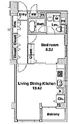 ADIK恵比寿南 2階1LDKの間取り