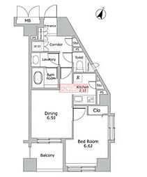 デュオ・スカーラ西麻布タワーイースト 1DKの間取図画像