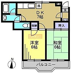 ライトパレスT 2DKの間取図画像