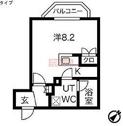 スパシエソリデ目黒 1Kの間取図画像