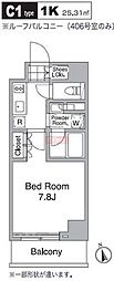レジディア目黒4 1Kの間取図画像