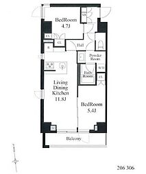 COMFORTSOUTH白金台 2LDKの間取図画像