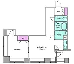 レジディアタワー麻布十番 1LDKの間取図画像
