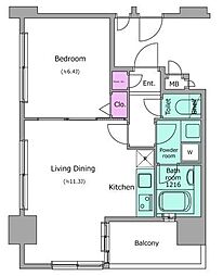 レジディア広尾南 1LDKの間取図画像