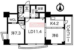 シティコート目黒2号棟 2LDKの間取図画像