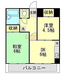 ガーデンハイツ小山 2DKの間取図画像