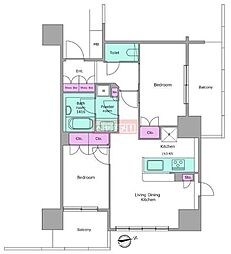 レジディアタワー目黒不動前 2LDKの間取図画像