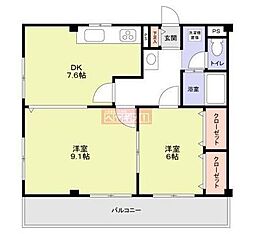 ビレッジヒル上大崎 2DKの間取図画像