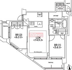 カスタリア麻布十番 2LDKの間取図画像