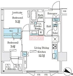 渋谷区東3丁目マンション 2LDKの間取図画像