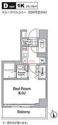 レジディア目黒4 1Kの間取図画像